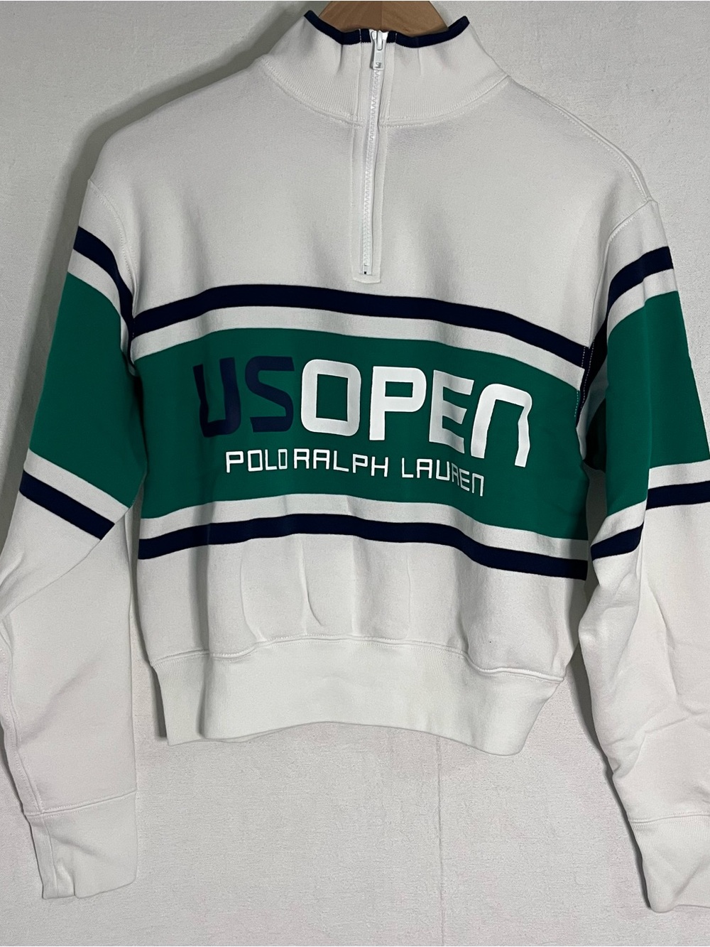 Polo Ralph Lauren US Open Green Striped Fleece Quarter Zip Pullover Med M